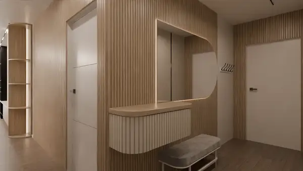 Contemporary Hallway with Slatted Wood