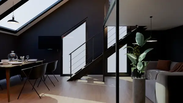Contemporary Interior with Architectural Staircase