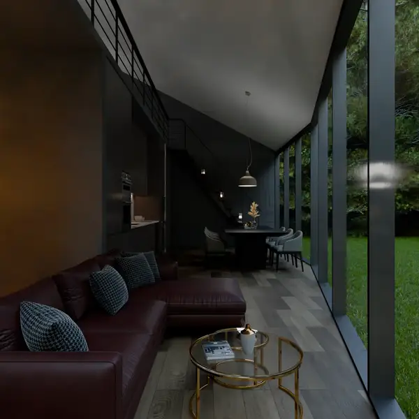 Modern Living Room with Glass Facade