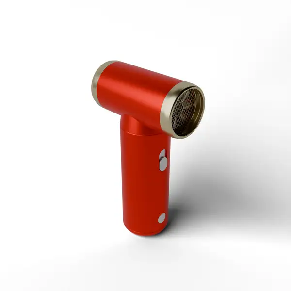 Red metallic handheld device in a three-quarter studio view