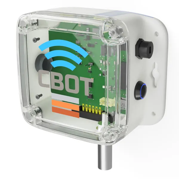 Sensor enclosure with a transparent lid showing the circuit board inside
