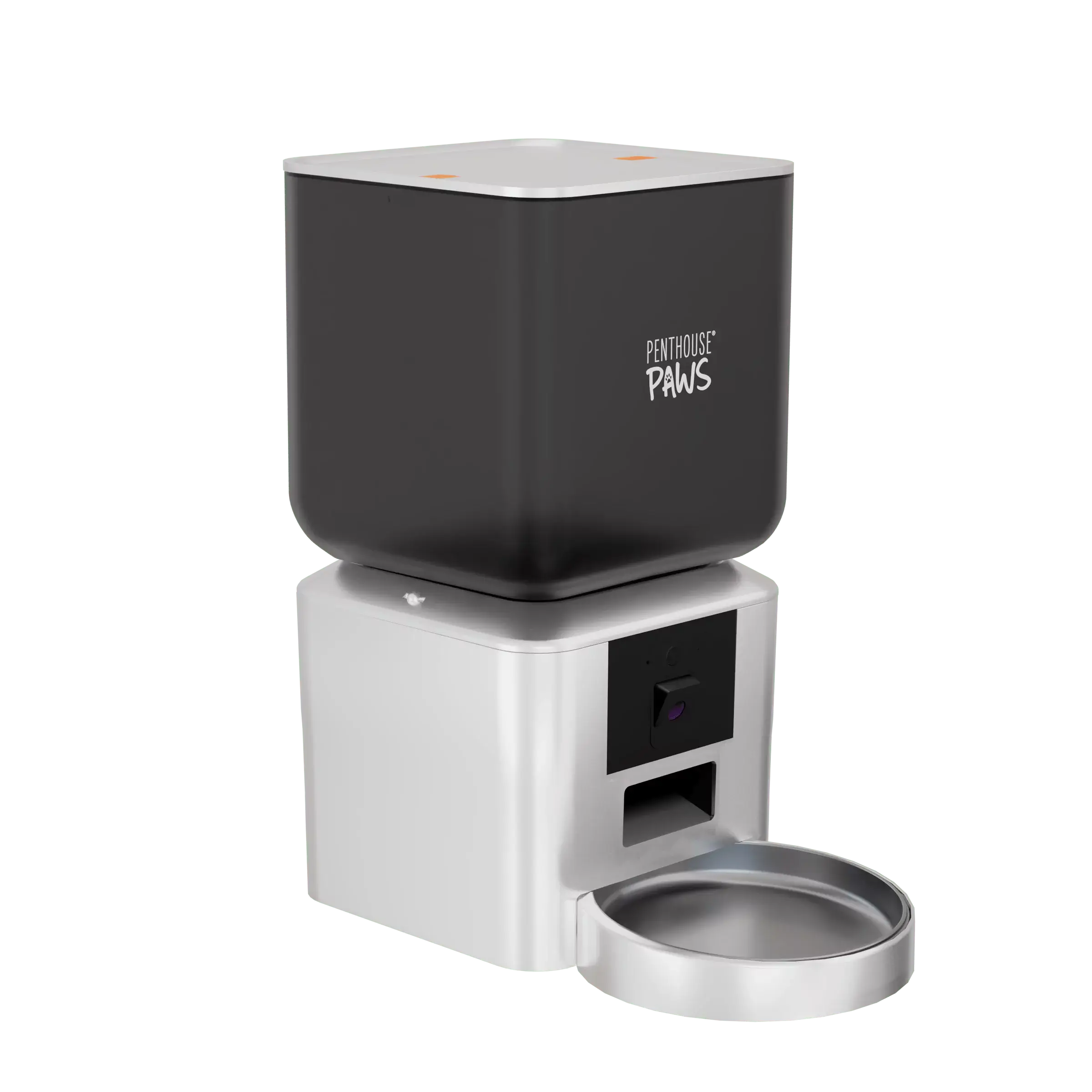 Automated black pet feeder with modern design